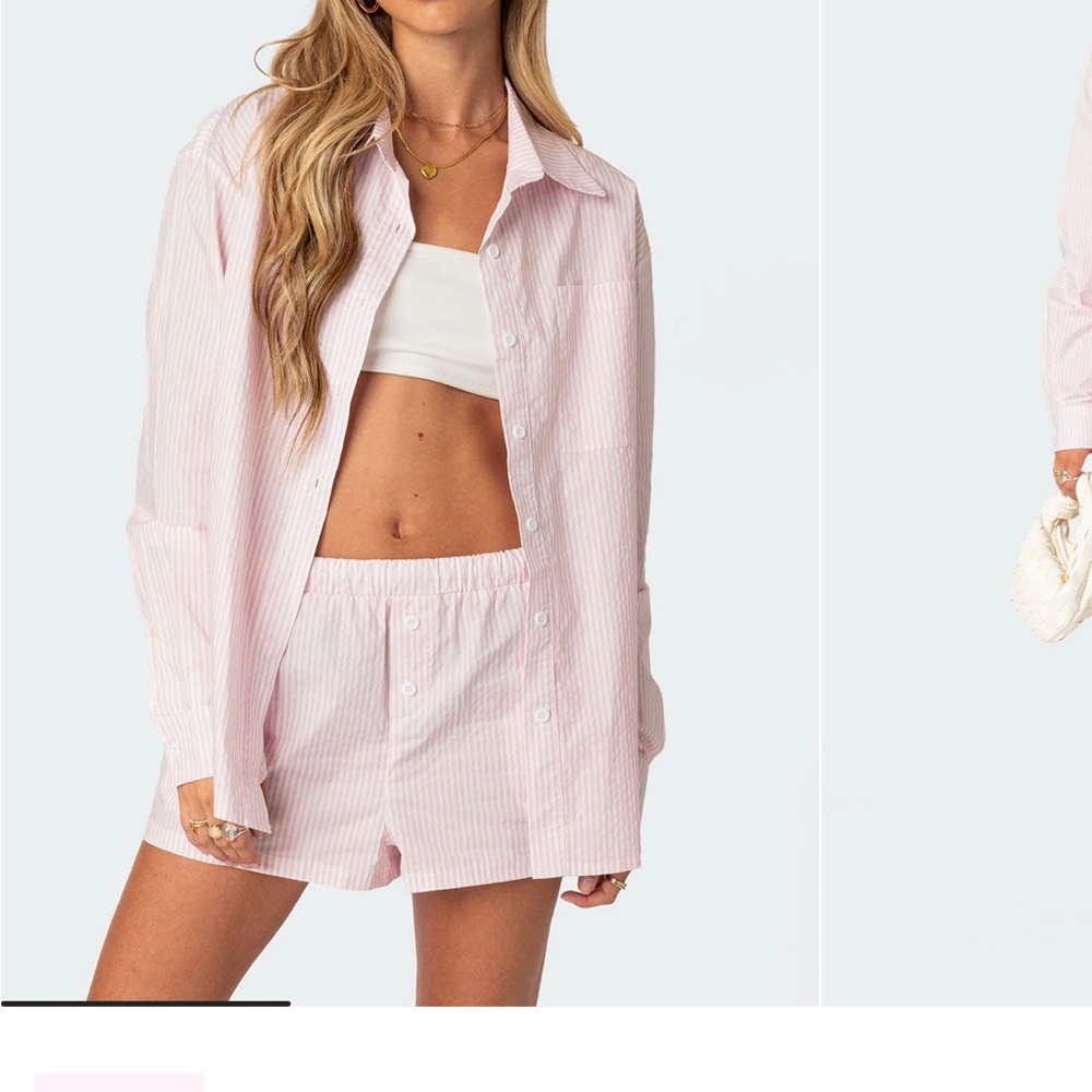Edikted Pink Striped Shirt and Shorts Set